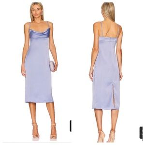 WE WORE WHAT NWT COWL MIDI DRESS slateblue
